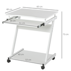 Computer Desk with 4 Moving Wheels Sliding Keyboard Tray White