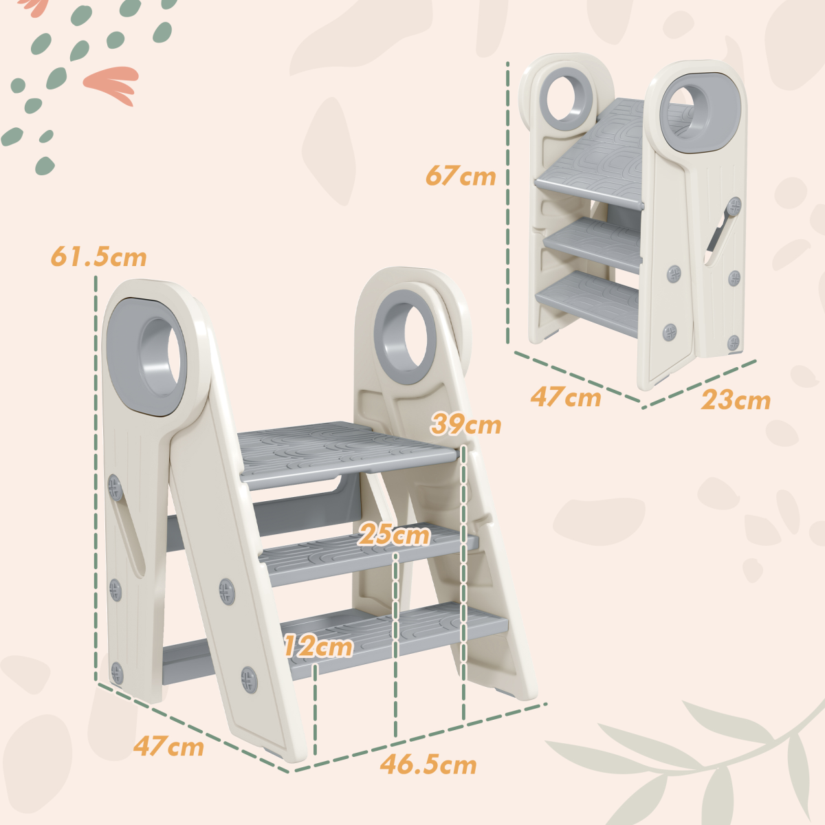 cortex-london-windsor-foldable-adjustable-toddler-step-stool-grey-and-white