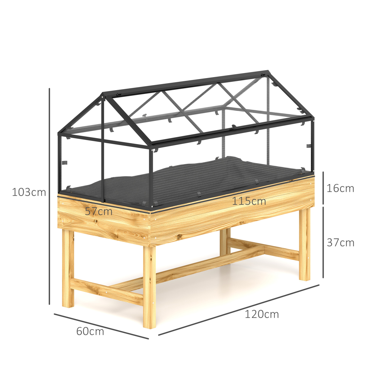 cortex-london-kew-raised-garden-bed-grow-house-polycarbonate-panel-grey-natural-wood-finish