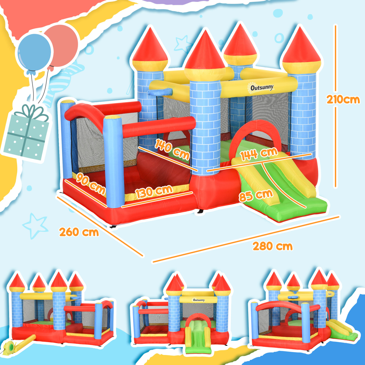 cortex-london-windsor-four-in-one-bouncy-castle-slide-pool-with-blower-multicolour