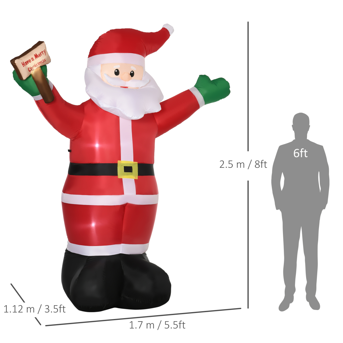Outsunny 8' Inflatable Christmas Santa Claus Holds Light Sign of Blessings LED