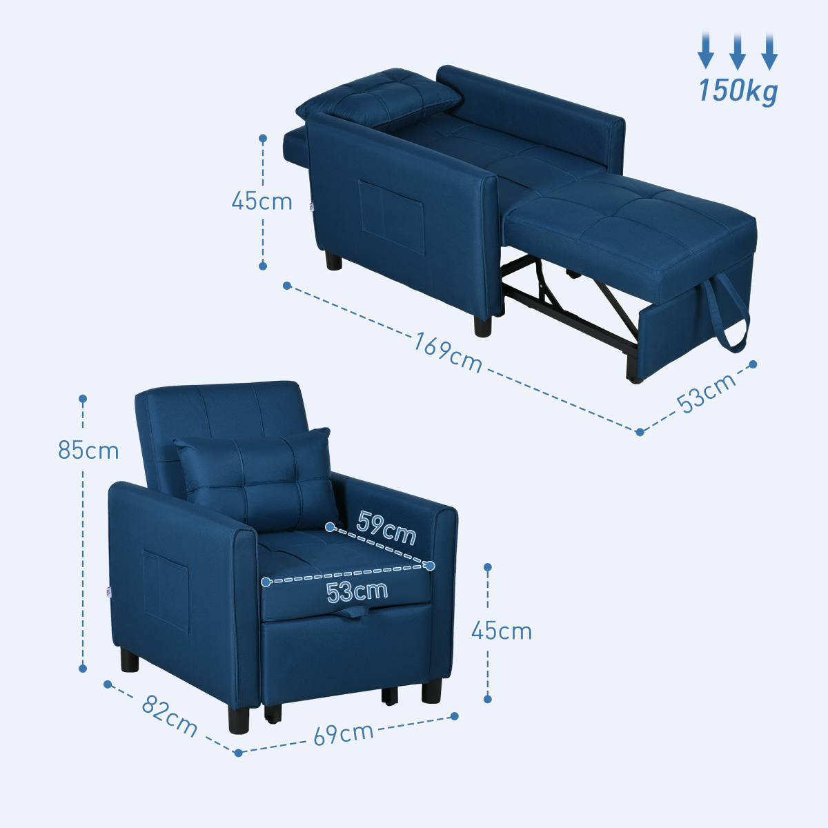 cortex-london-windsor-blue-pull-out-chair-bed-with-pillow-and-side-pockets
