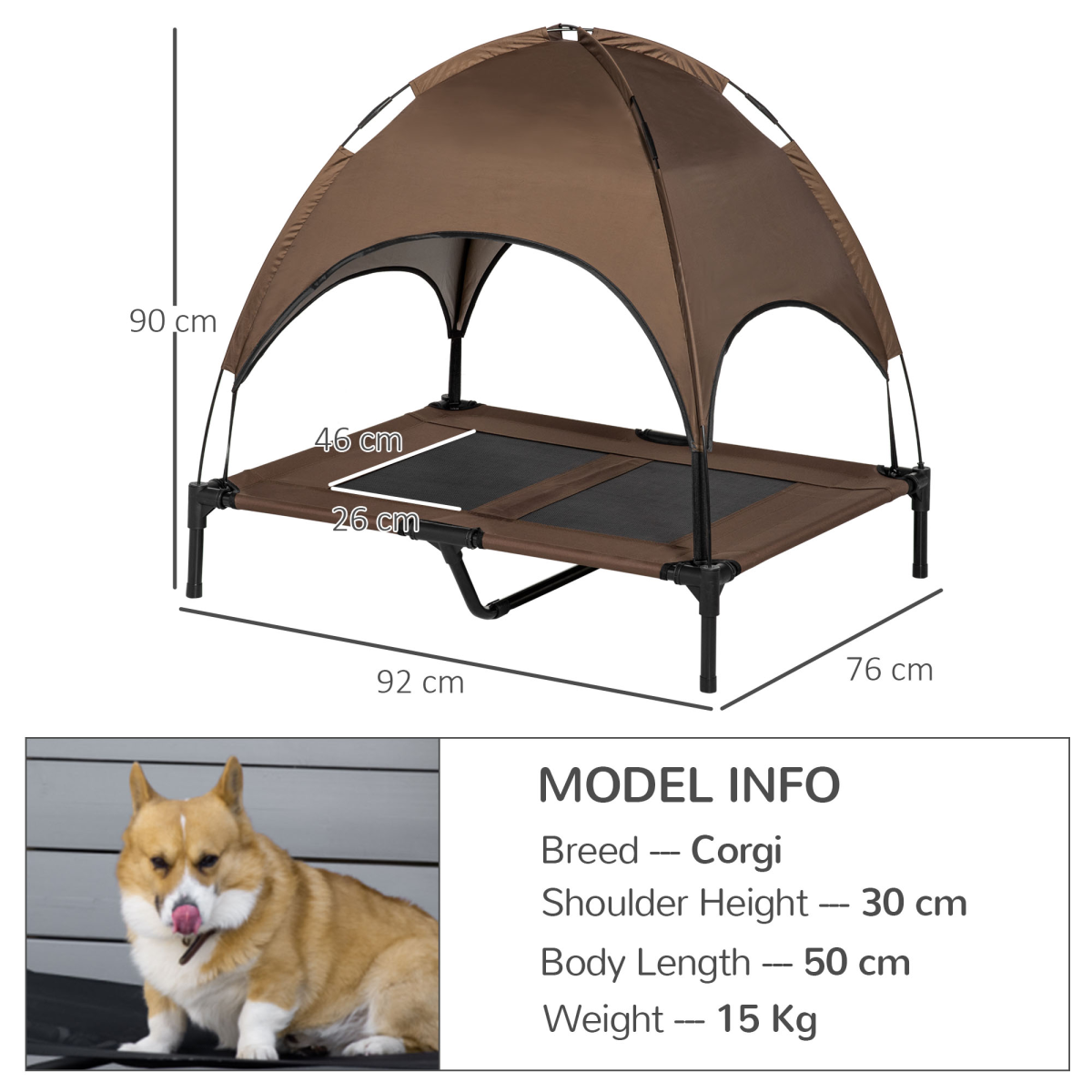 cortex-london-windsor-92cm-outdoor-elevated-dog-bed-canopy-coffee