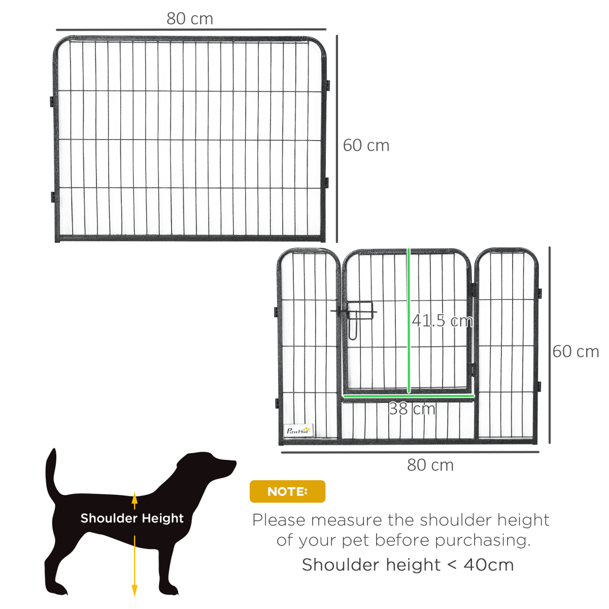 12 Panels Pet Playpen, Heavy-Duty Dog Fence DIY Design w/ Doors, 80 x 60 cm