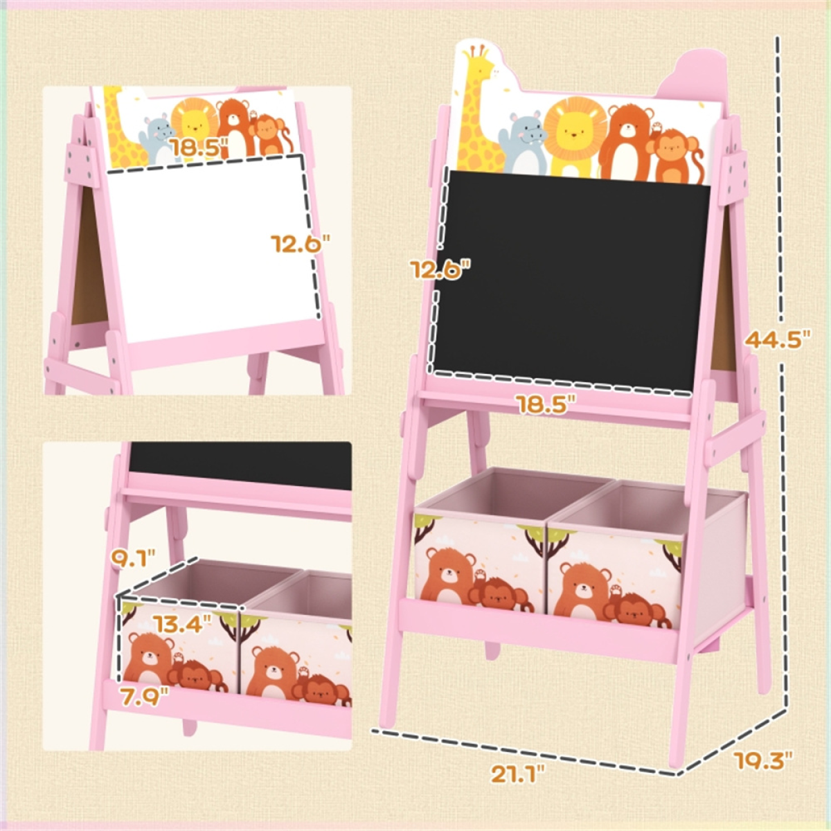 cortex-london-windsor-pink-kids-art-easel-blackboard-whiteboard-mdf-storage-boxes