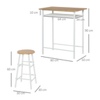 3Pc Bar Height Dining Furniture SetWhite and Oak 3-Piece Kitchen