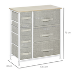 7 Linen Drawers Cabinet Organizer Adjustable Feet White, Oak and Light Grey