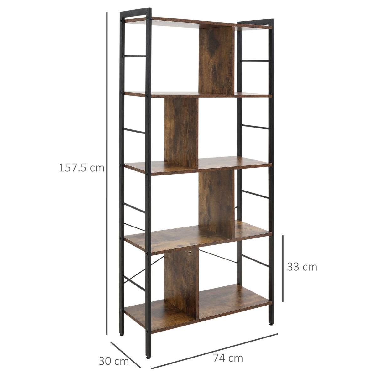 cortex-london-york-industrial-five-tier-storage-bookcase-brown-black-metal-frame