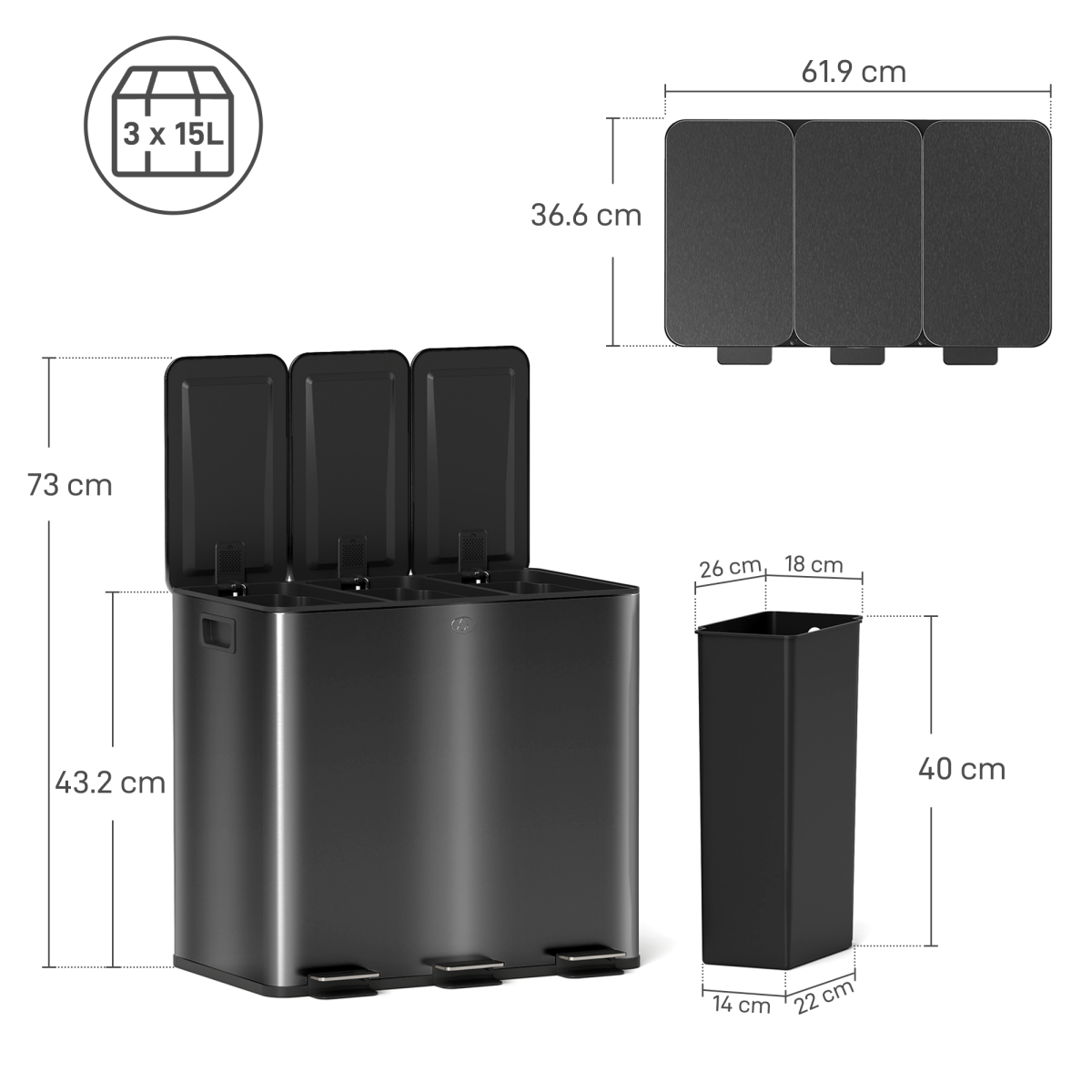cortex-london-windsor-triple-kitchen-recycling-bin-3-x-15l-black