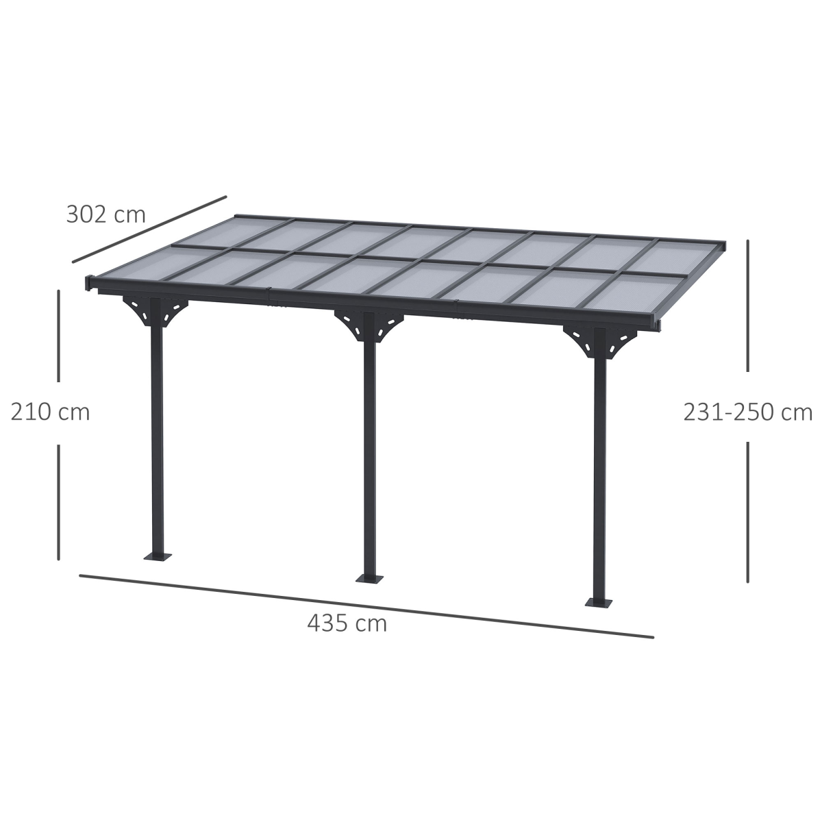 Outdoor Patio Gazebo Pergola, Aluminum Post, 4.35x3m Mounted on the Wall Roof