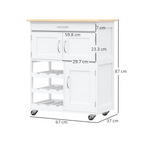 Modern Kitchen Trolley Rolling Island Storage Cart Drawer 9 Bottle Rack White