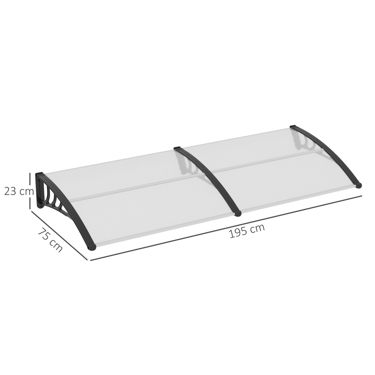 Outsunny 80 L x 195 W x 23 H cm Clear Polycarbonate Curved Awning White