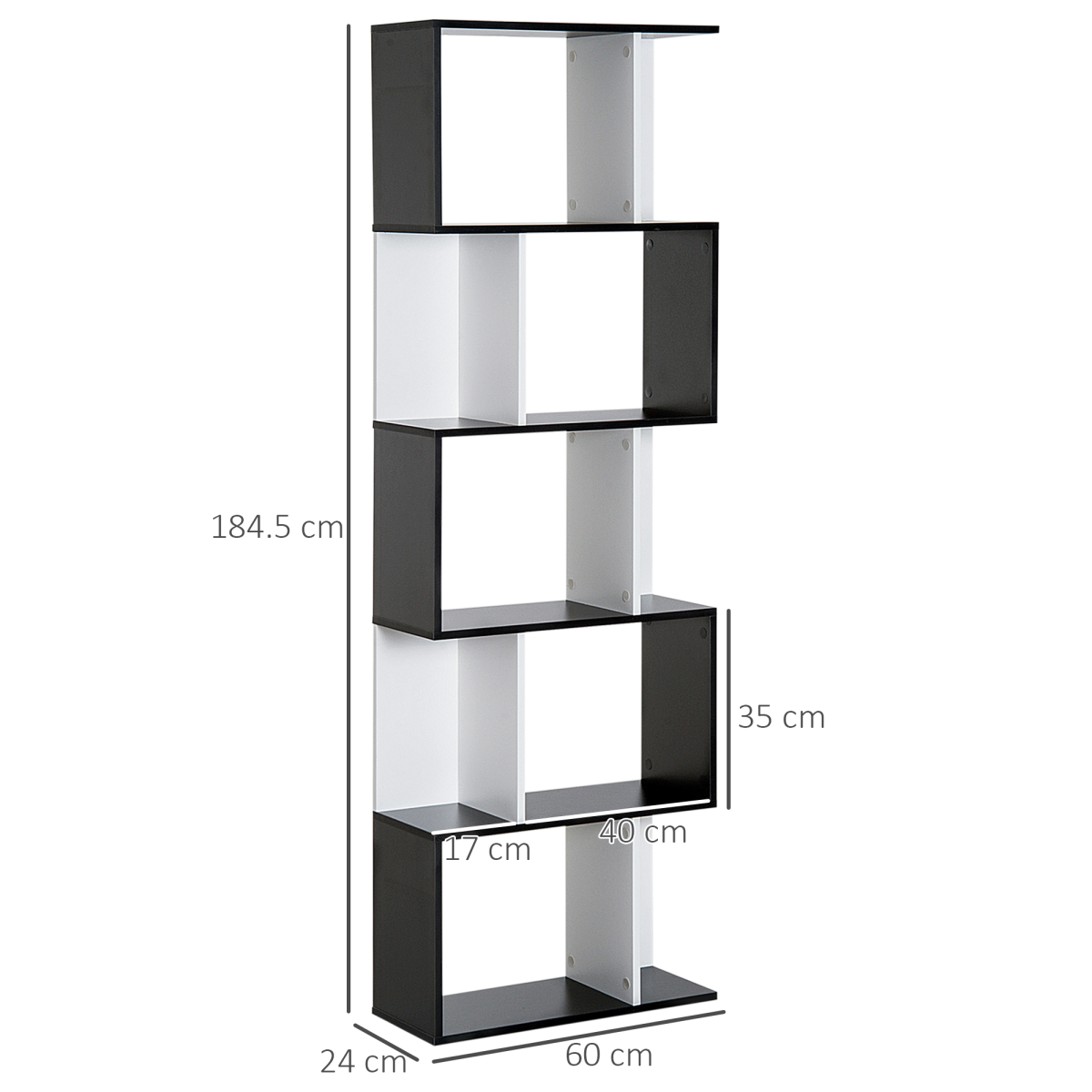 cortex-london-windsor-five-tier-s-shape-bookcase-divider-black