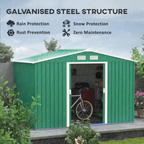 Metal 9x6 ft Garden Shed Storage Door Roof Building Container-Green