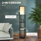 Shelf Floor Lamp, 4-tier Open Shelves, 26L x 26W x 160Hcm-Black/White