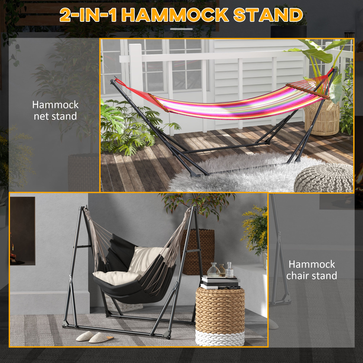 cortex-london-outsunny-york-foldable-2-in-1-black-steel-hammock-stand