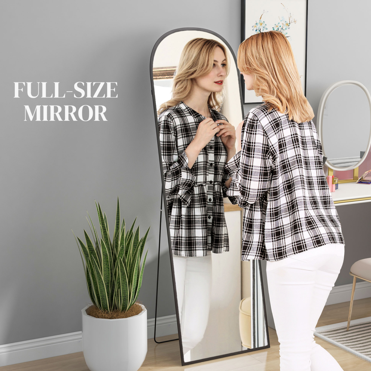HOMCOM Full Length Mirror with Aluminium Alloy Frame Hanging or Leaning Black