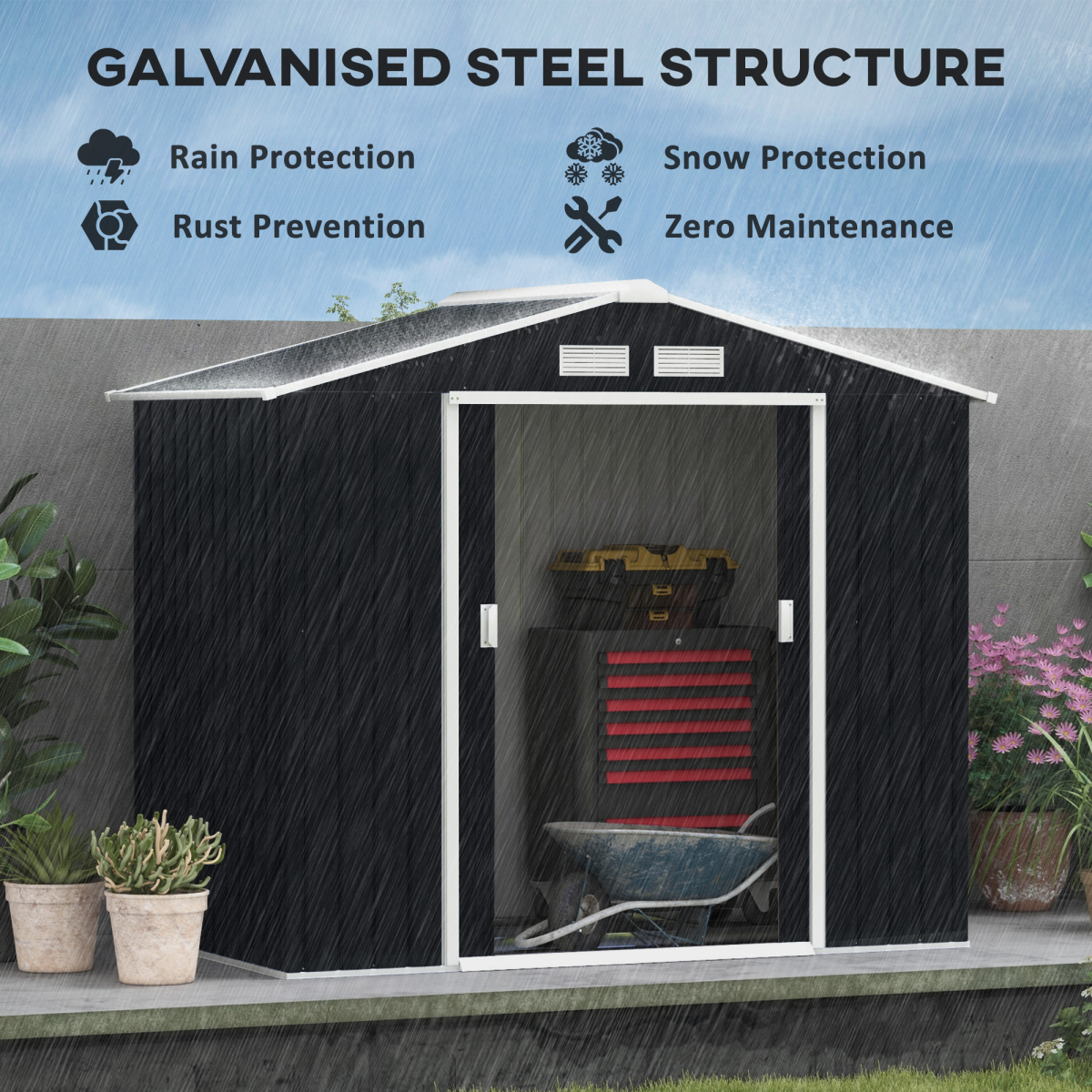 cortex-london-windsor-lockable-grey-galvanised-steel-garden-shed-7ft-4ft-vented