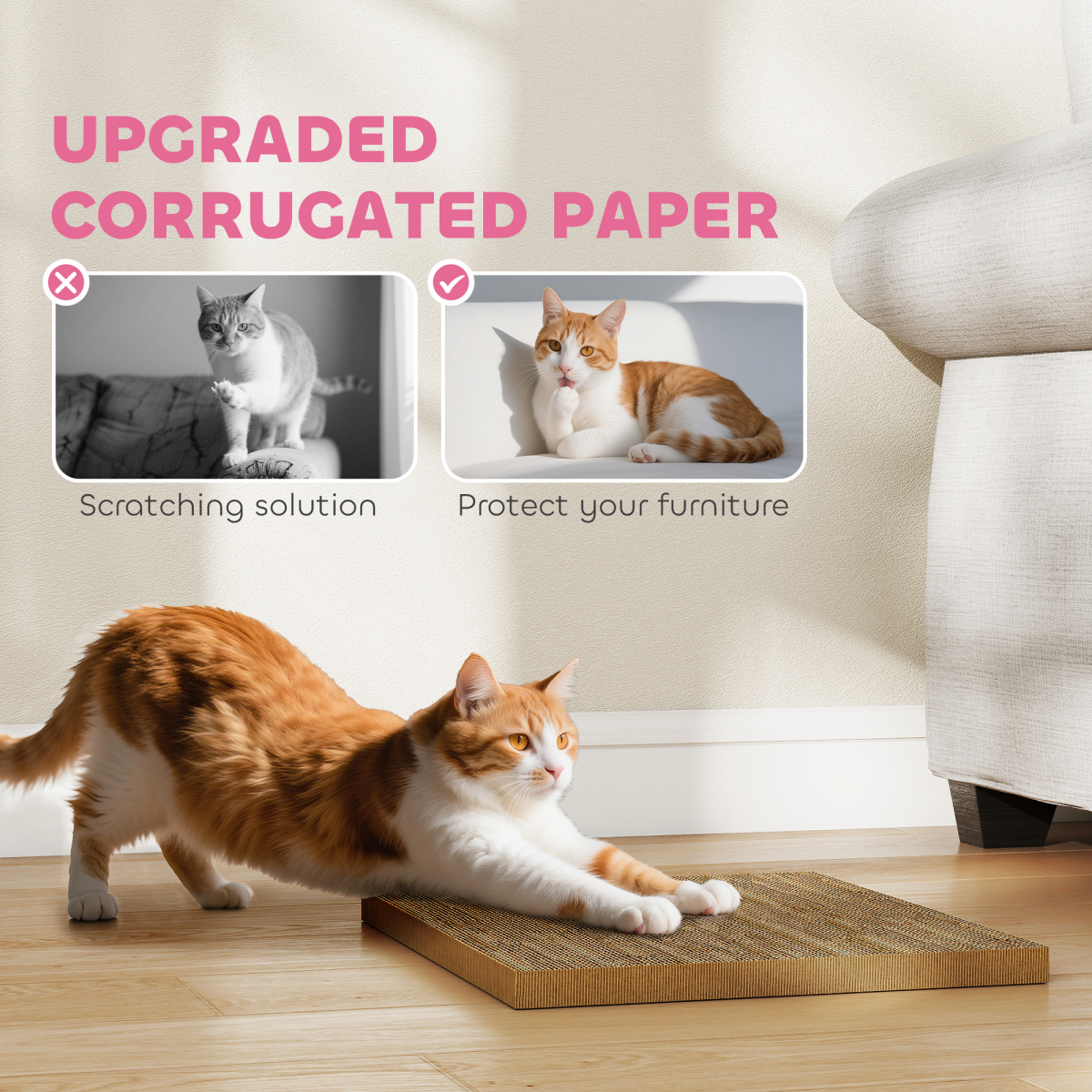 PawHut 2-in-1 Cat Scratching Board House with 4 Paw-Shaped Vents, Pink