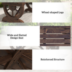 Rustic Wooden Wheel Bench 2-Person Seat - Brown Chair Loveseat Park