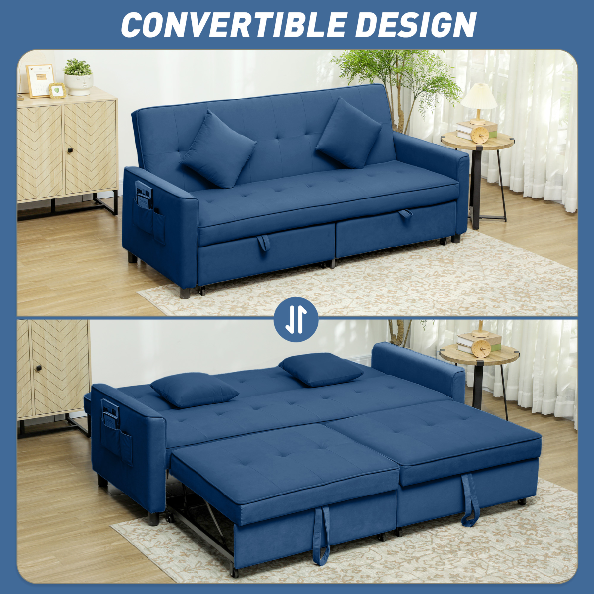 HOMCOM Reversible L-Shaped Sectional Sofa Bed with Cushions, Blue