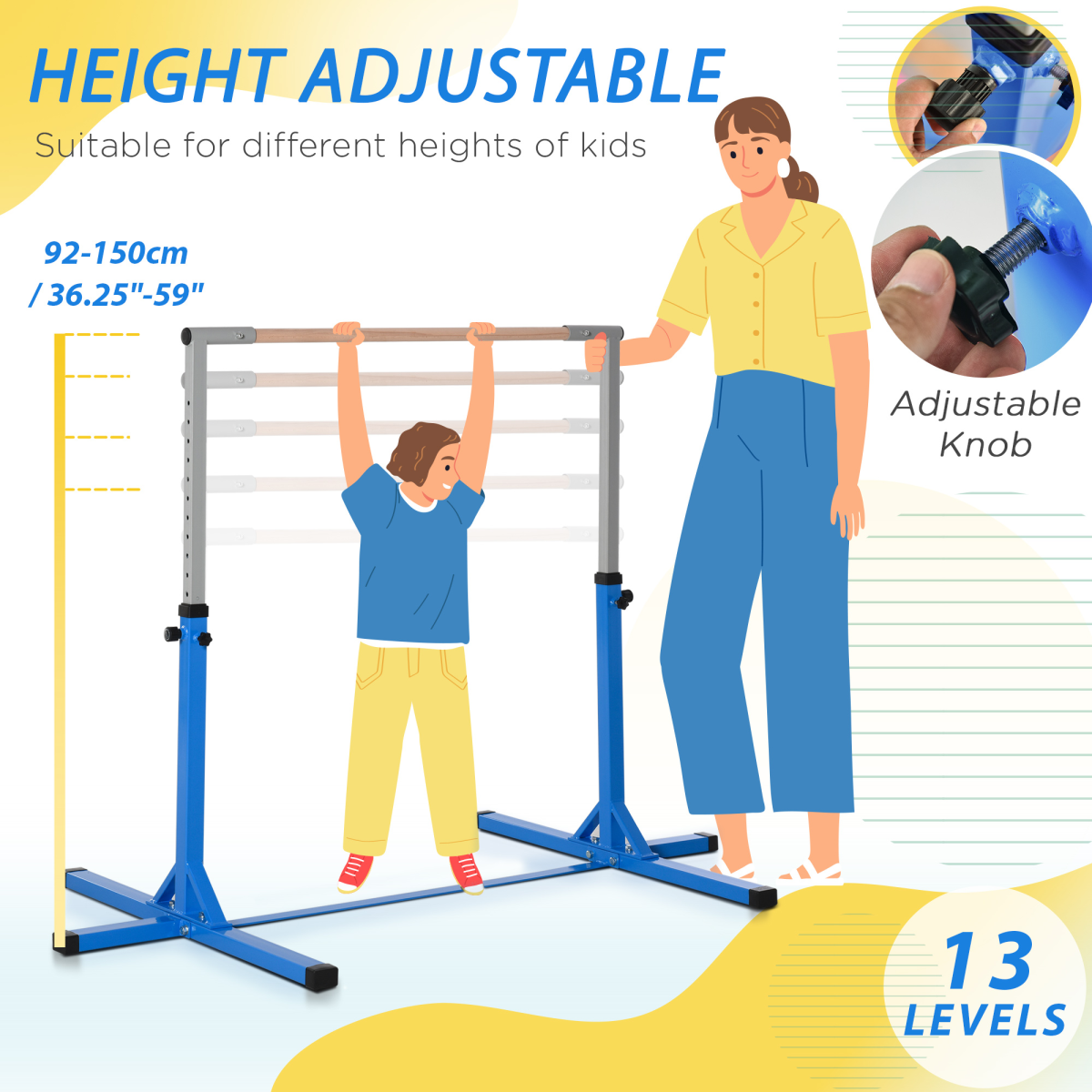 cortex-london-windsor-adjustable-kids-gymnastics-bar-blue-steel-frame-beech-wood-panel