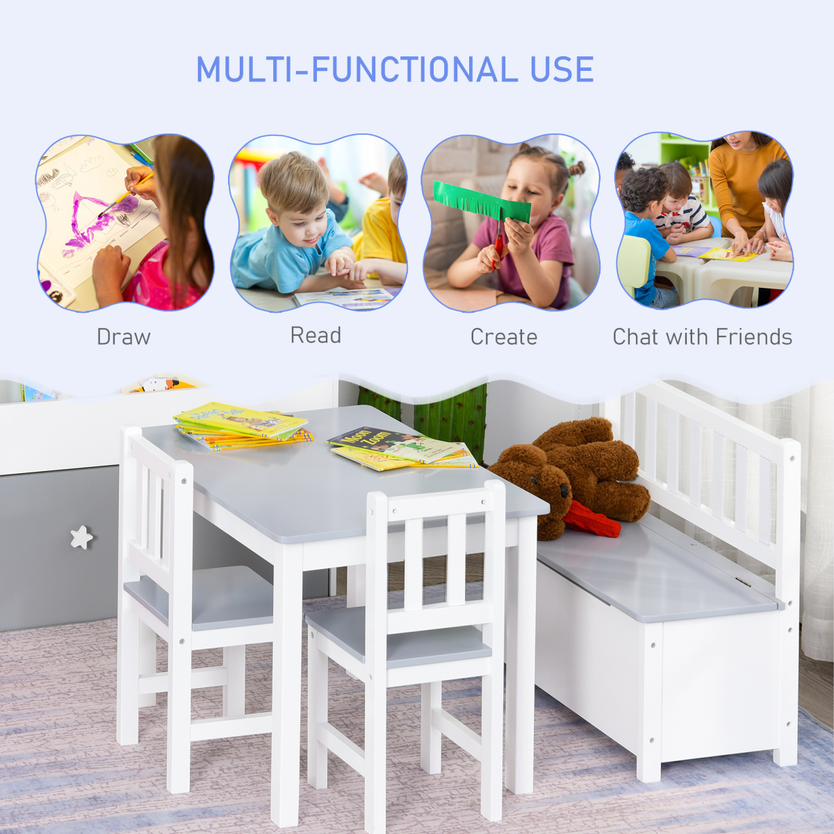 cortex-london-york-kids-wood-table-chair-bench-storage-set