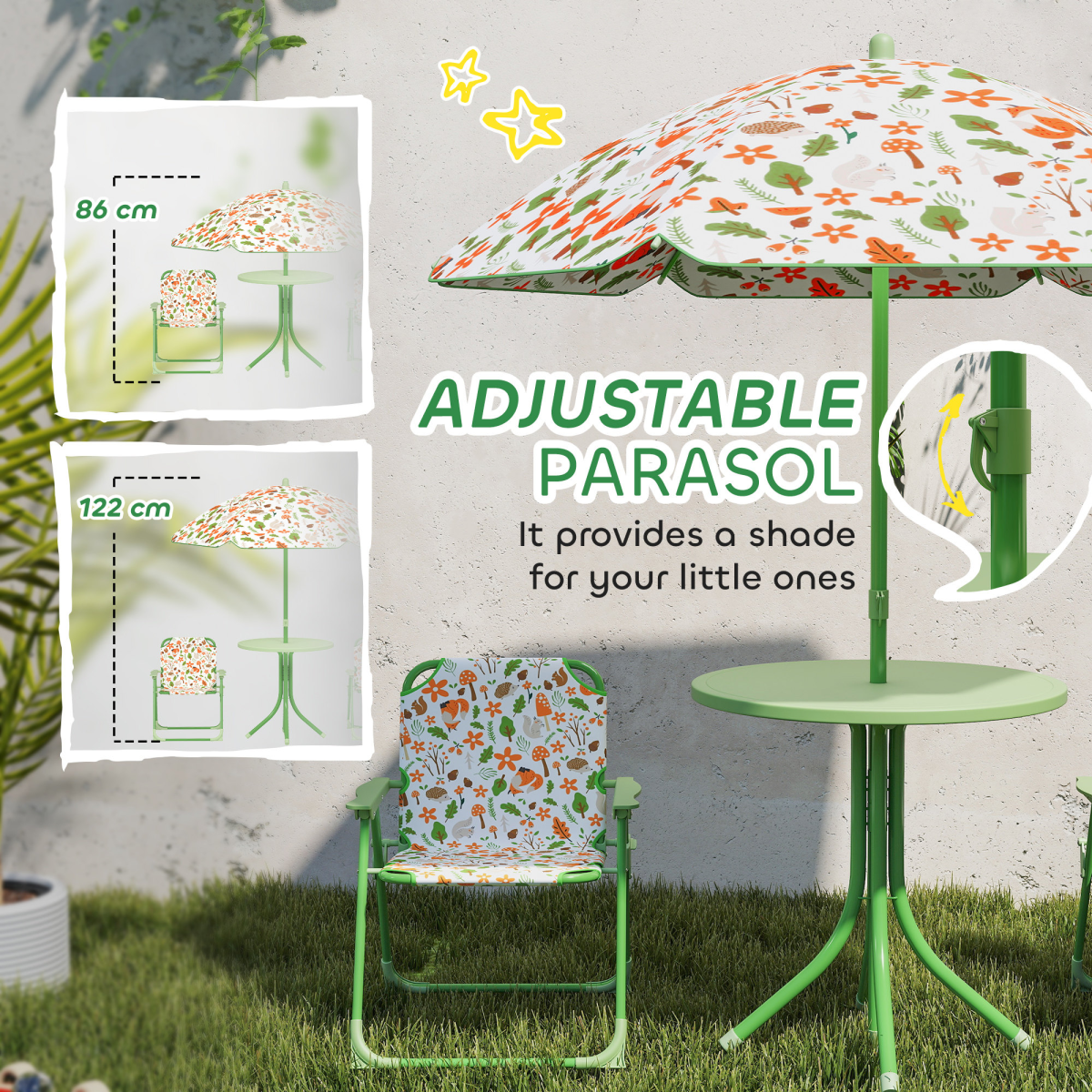 cortex-london-windsor-fox-kids-outdoor-table-chairs-parasol-set-green