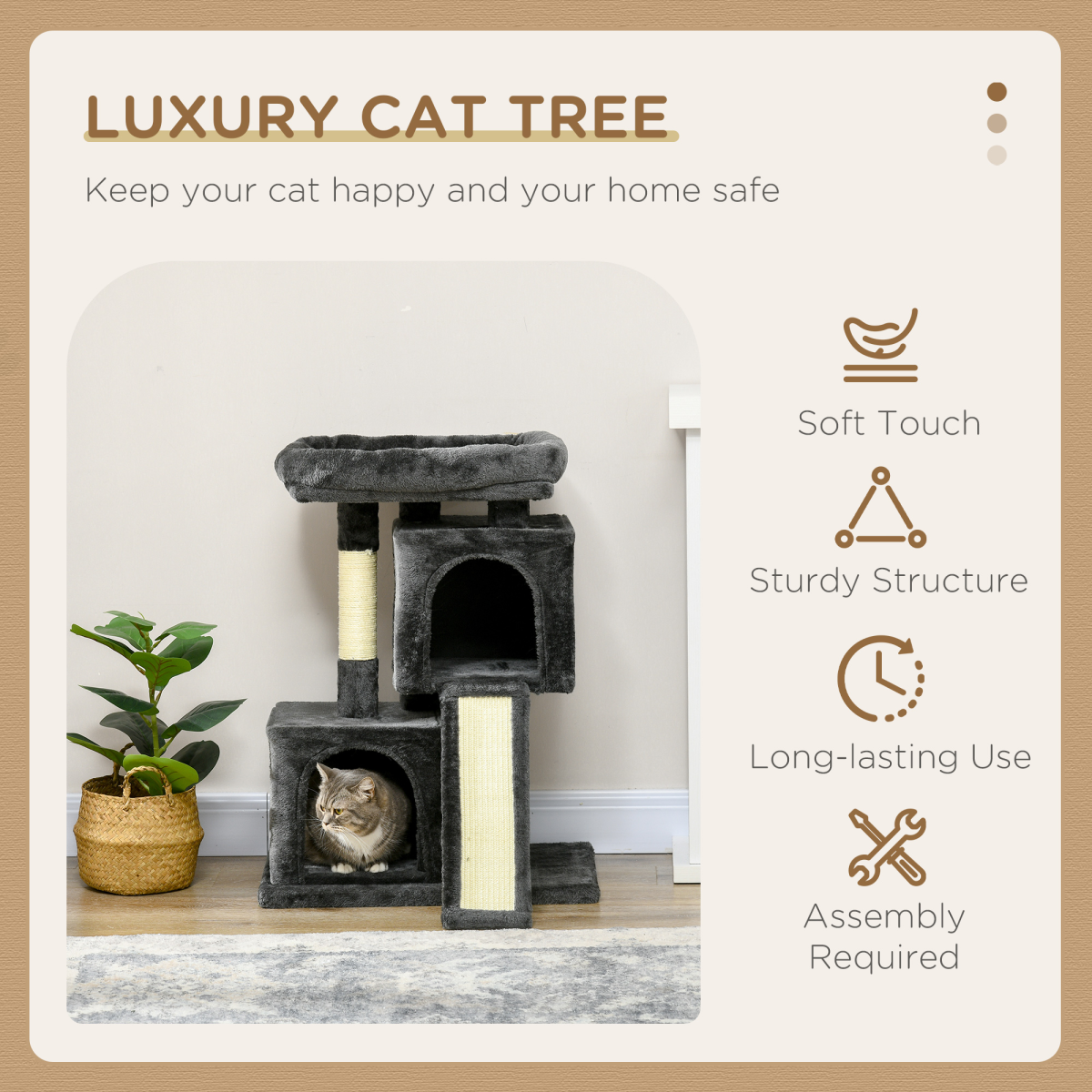 cortex-london-windsor-cat-activity-tree-black-two-houses-cushioned-perch-sisal-scratching-posts
