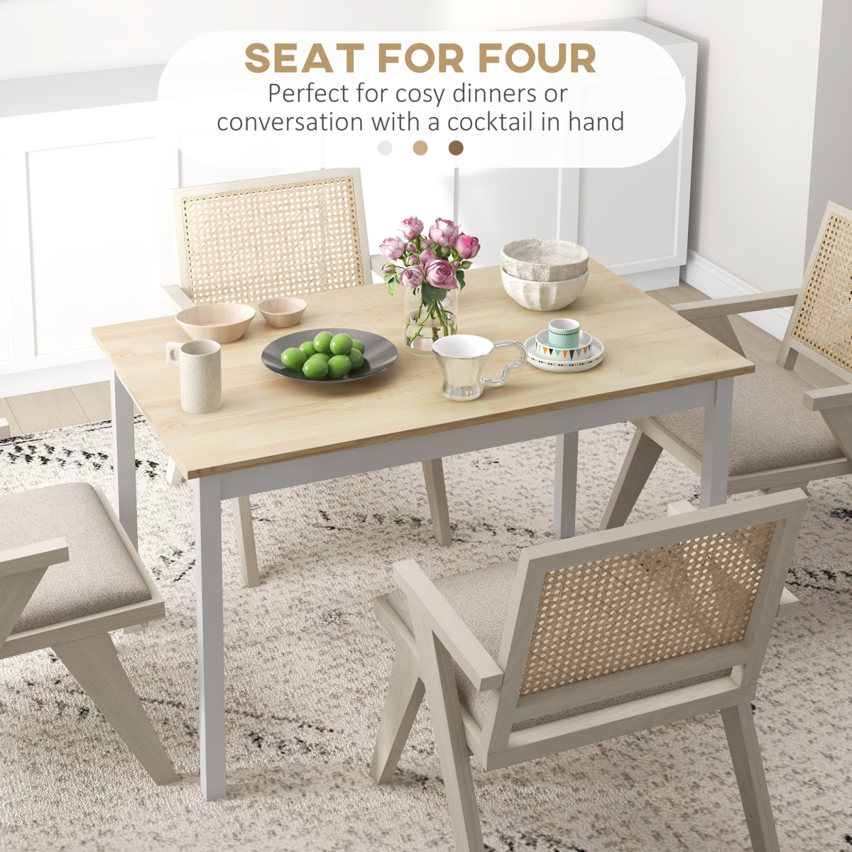 HOMCOM Dining Table Farmhouse Kitchen Table w/ Wood Frame for Dining Room