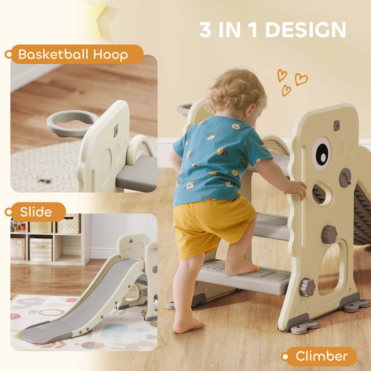 cortex-london-windsor-dinosaur-kids-slide-climber-basketball-hoop-cream-white