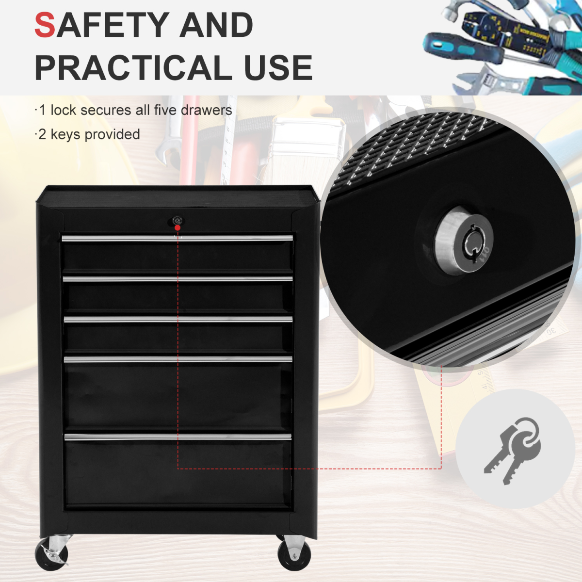 cortex-london-york-five-drawer-lockable-steel-tool-storage-cabinet-black