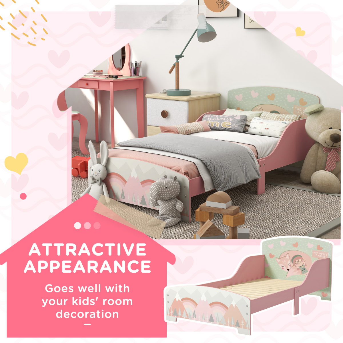 cortex-london-windsor-pink-toddler-bed-frame-animal-design-ages-3-to-6