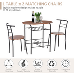 MDF 2-Seater Bar Stool and Table Set w/ Bottle Storage Shelf Wood Tone