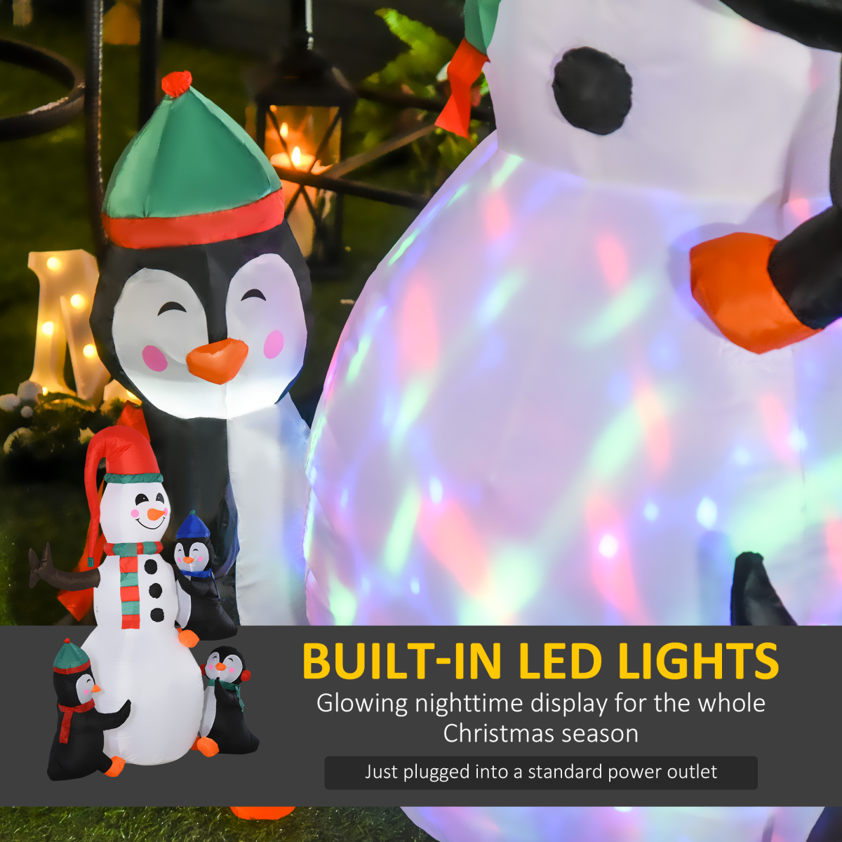 6ft Inflatable Christmas Snowman with Three Penguins LED Outdoor Yard Deco