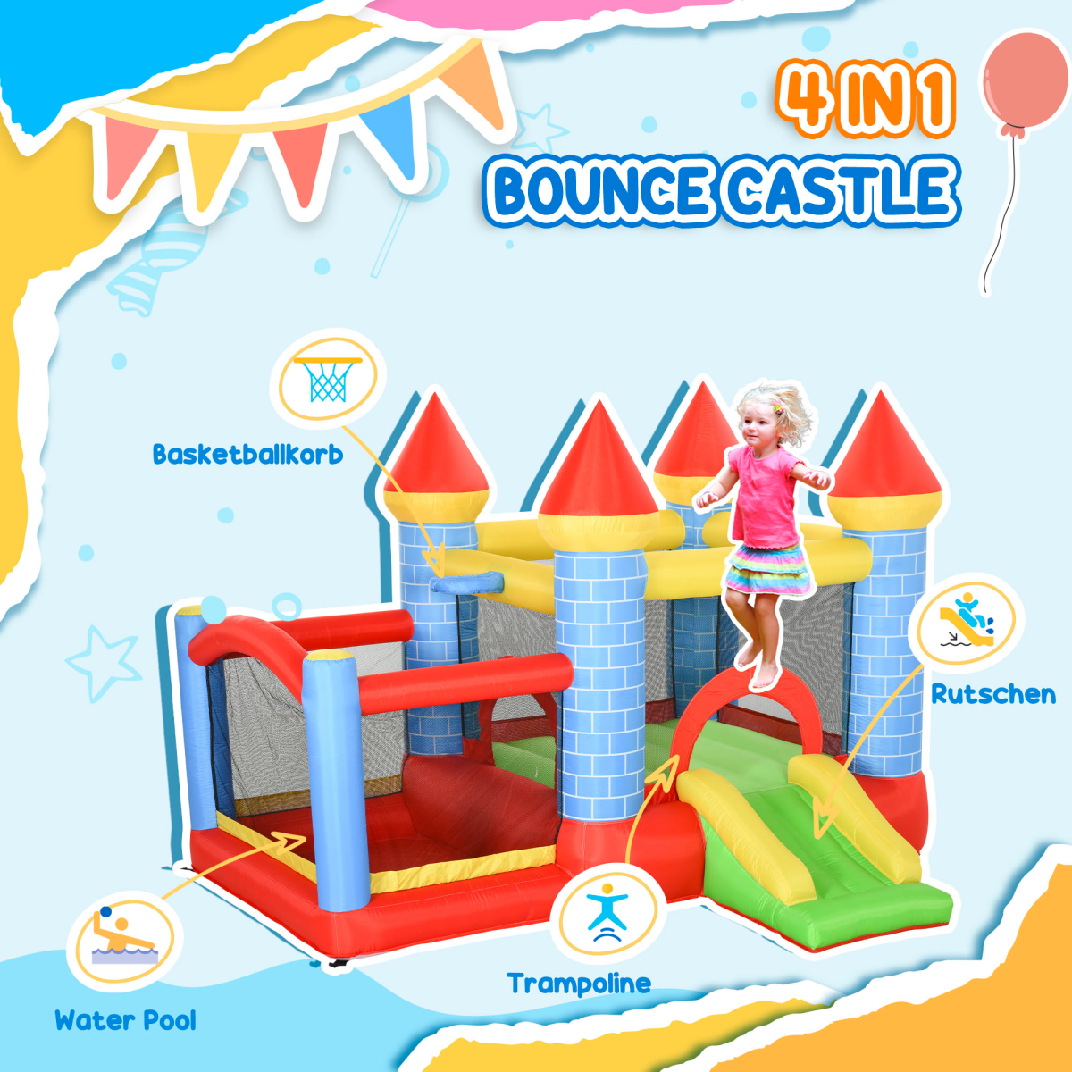 cortex-london-windsor-four-in-one-bouncy-castle-slide-pool-with-blower-multicolour