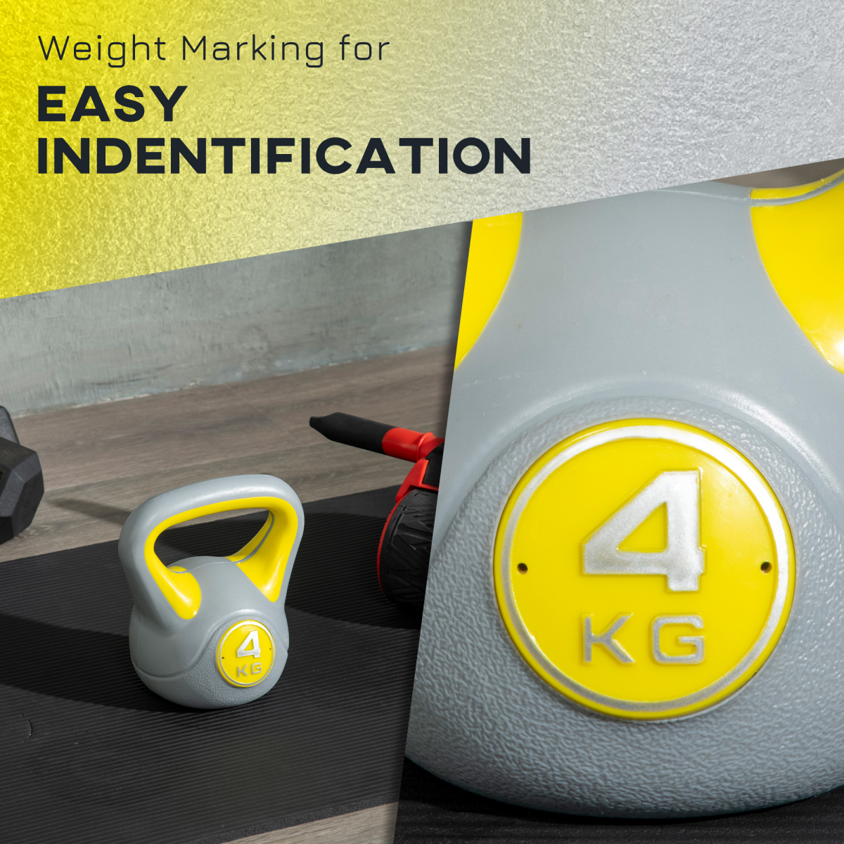 SPORTNOW 4kg Kettle Bell with Handle for Home Gym, Yellow and Grey