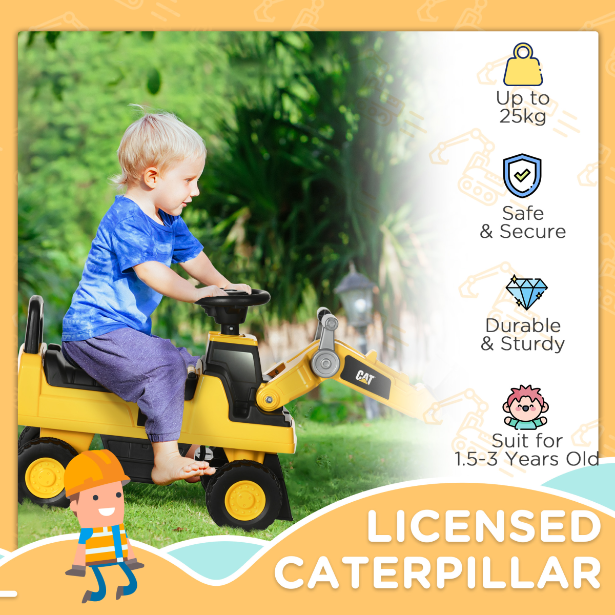 cortex-london-windsor-cat-licensed-kids-construction-ride-on-tractor-manual-shovel