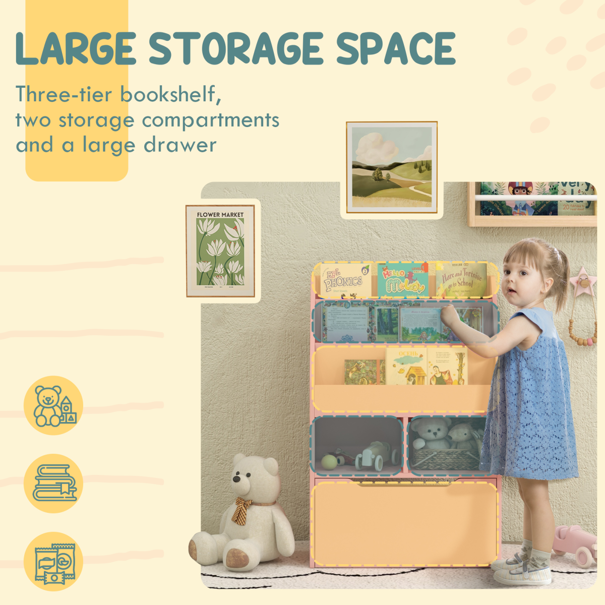 cortex-london-windsor-pink-kids-bookcase-toy-storage-drawer-wheels
