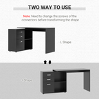L Shape Computer Desk Workstation Home Office Drawer Shelf File Cabinet-Black