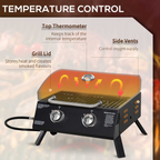 2 Burner Gas BBQ Grill Portable Folding Tabletop Barbecue Lid Thermometer Black