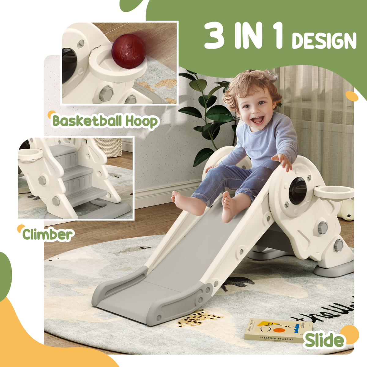 cortex-london-windsor-space-kids-slide-climber-basketball-hoop-cream-white