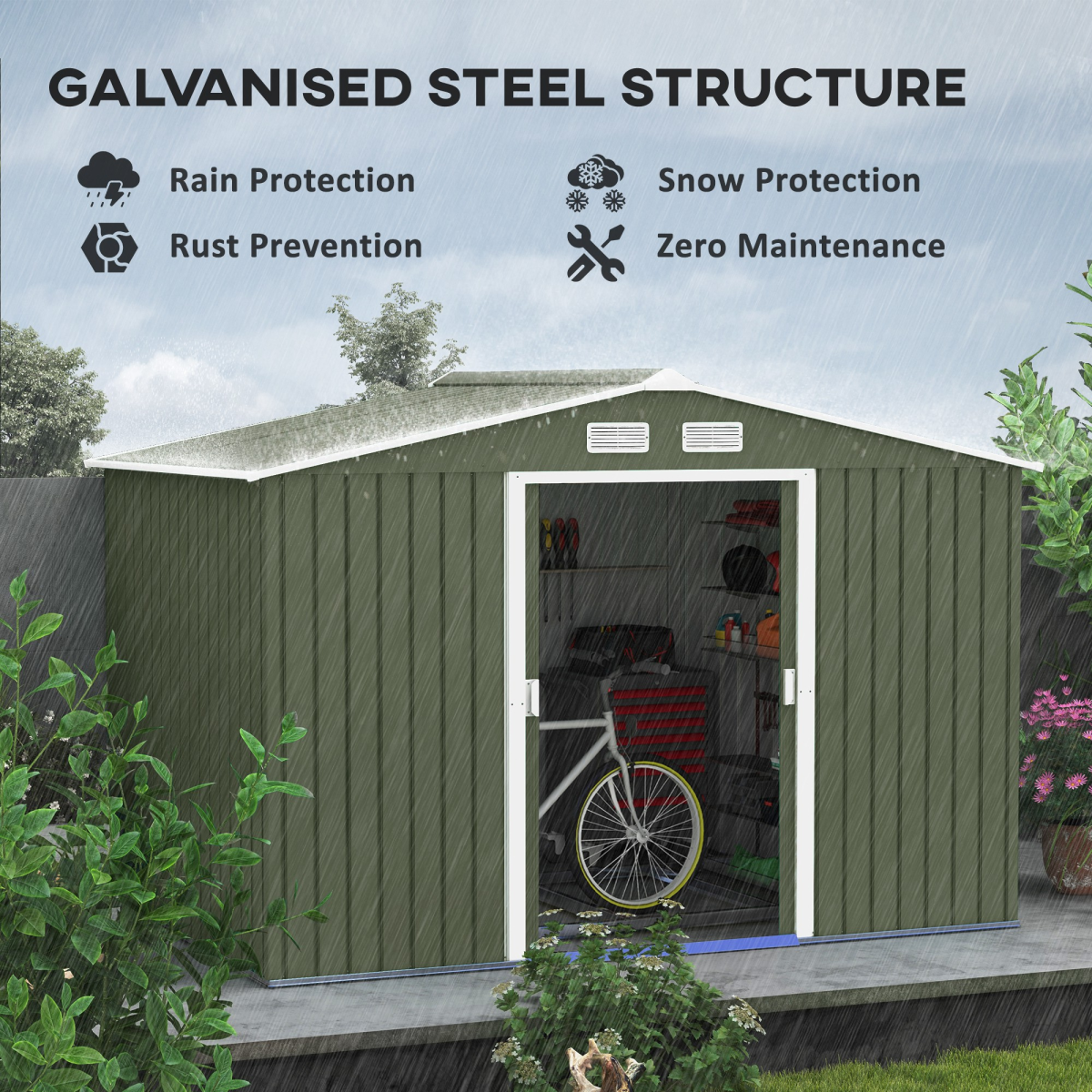 cortex-london-windsor-green-metal-garden-storage-shed-9-x-6ft-sliding-double-doors