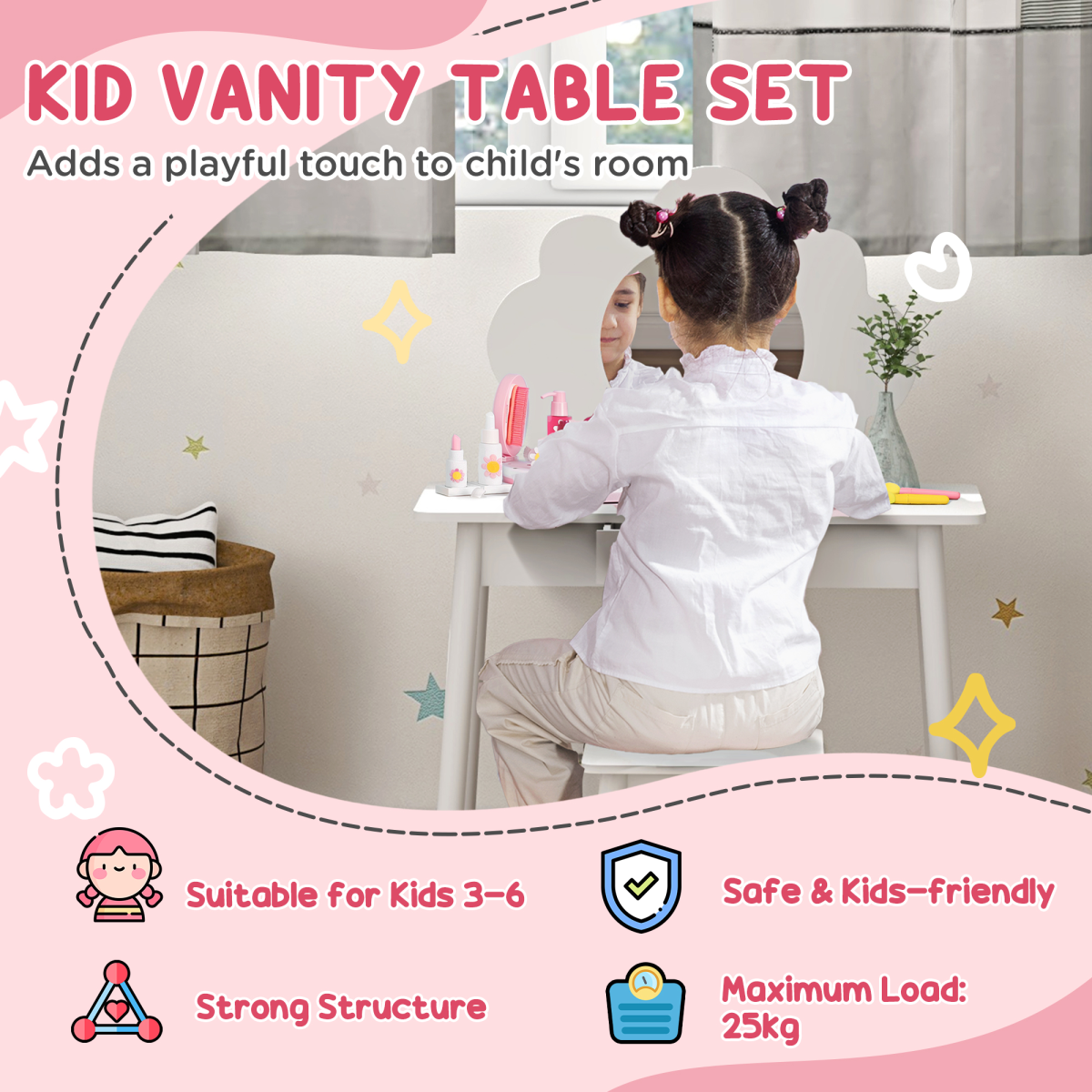 cortex-london-windsor-cloud-kids-dressing-table-and-stool-white-mdf-pvc-mirror-drawer