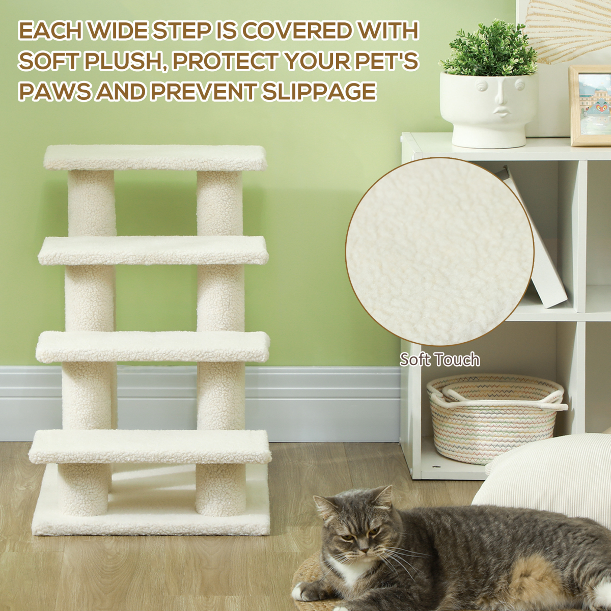 Pet Ramp Stairs 4 Steps Cat Tree Ladder Safety Steps Climbing Frame Brown
