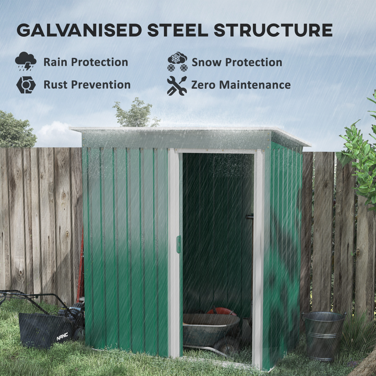 cortex-london-outsunny-westminster-garden-storage-shed-green-galvanised-steel-sliding-door-sloped-roof