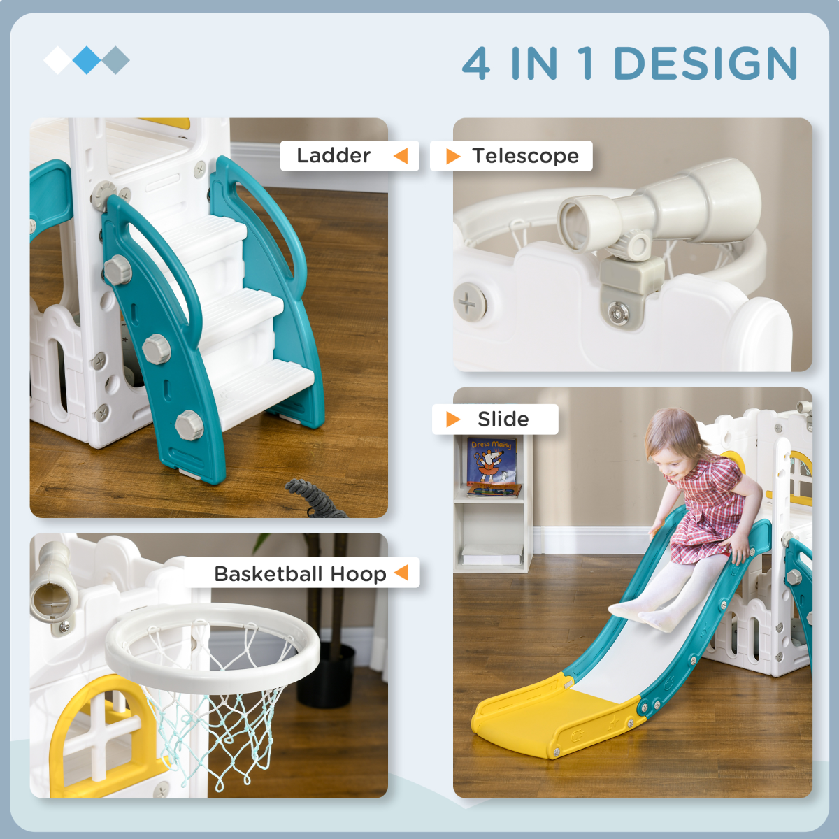 cortex-london-windsor-4-in-1-toddler-slide-hoop-telescope-climber-yellow