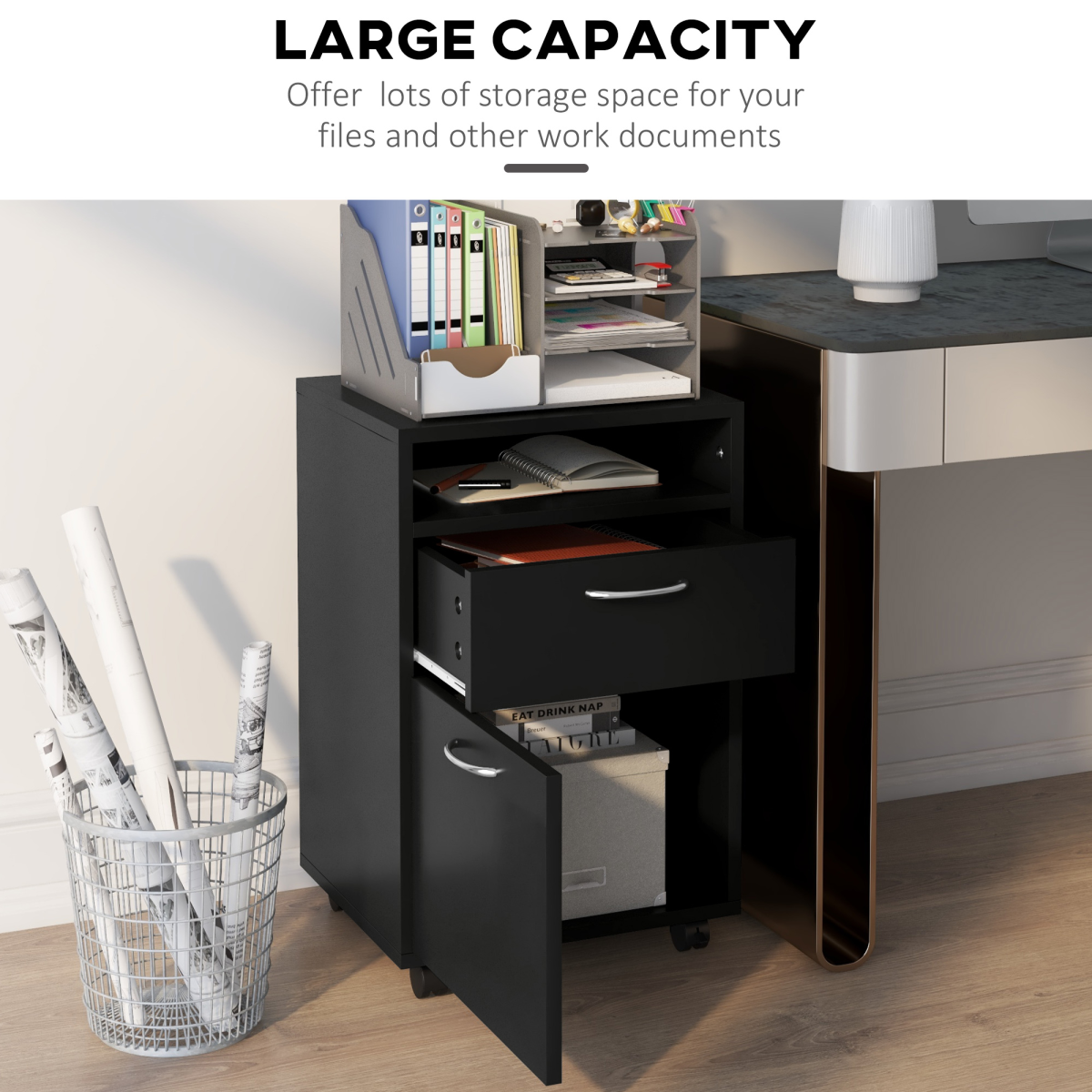 cortex-london-york-60cm-black-storage-cabinet-drawer-shelf-wheels