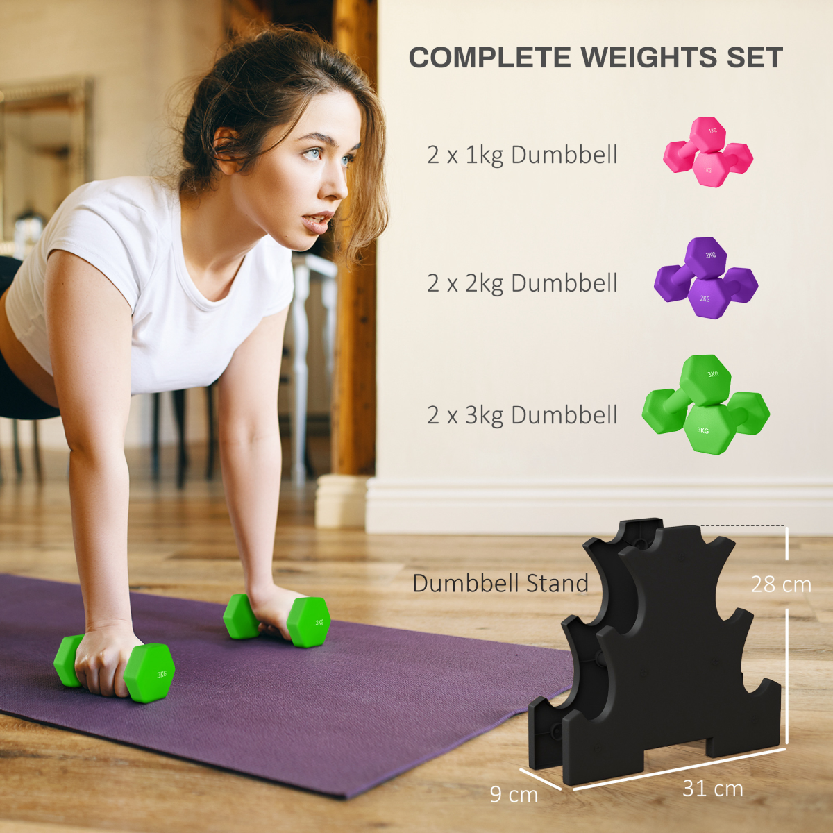 cortex-london-windsor-hex-dumbbell-set-with-rack-pink-purple-green