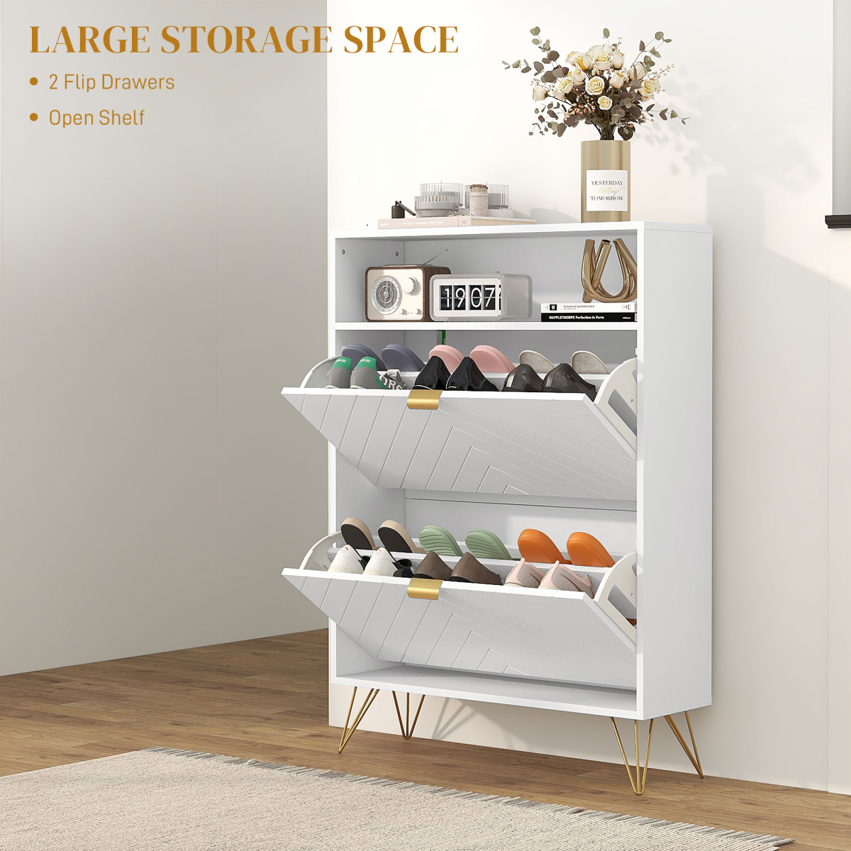 cortex-london-windsor-narrow-shoe-storage-cabinet-two-flip-drawers-white-gold-tone